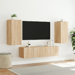 vidaXL Mobili TV a Muro con LED 4pz Rovere Sonoma Legno ingegnerizzato