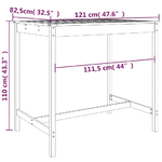 vidaXL Tavolo da Giardino Nero 121x82,5x110 cm Legno Massello di Pino