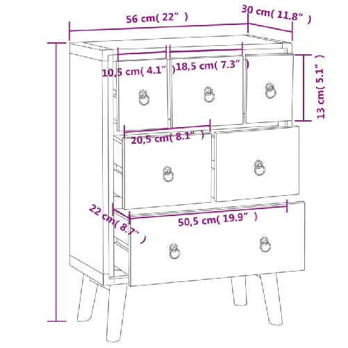vidaXL Cassettiera 56x30x80 cm in Legno Massello di Teak