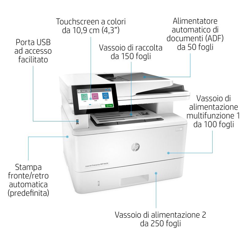 HP-LaserJet-Enterprise-Stampante-multifunzione-Enterprise-LaserJet-M430f-Bianco-e-nero-Stampante-per-Aziendale-Stampa-copia-scansione-fax-ADF-da-50-fogli--Stampa-fronte-retro--Scansione-fronte-retro--Stampa-da-porta-USB-frontale--Compatta--Efficienza-energetica--Avanzate-funzionalita-di-sicurezza-