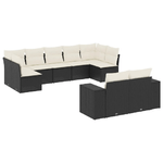 vidaXL Set Divani da Giardino 9 pz con Cuscini Nero in Polyrattan