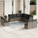 vidaXL Set Divani da Giardino 11 pz con Cuscini in Polyrattan Grigio