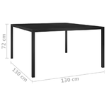 vidaXL Tavolo da Giardino 130x130x72 cm Nero in Acciaio e Vetro