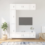 Set di Mobili Porta TV 7 pz Bianco Lucido in Legno ingegnerizzato