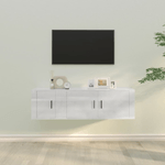 Set di Mobili Porta TV 2 pz Bianco Lucido in Legno ingegnerizzato