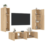 vidaXL Mobili TV a Muro con LED 6pz Rovere Sonoma Legno ingegnerizzato