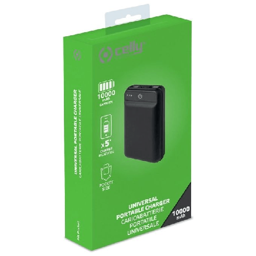 Celly-PBPOCKET10000BK-batteria-portatile-Polimeri-di-litio--LiPo--10000-mAh-Nero