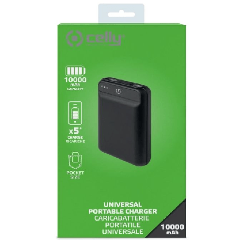 Celly-PBPOCKET10000BK-batteria-portatile-Polimeri-di-litio--LiPo--10000-mAh-Nero