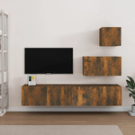 Set di Mobili Porta TV 4 pz Rovere Fumo in Legno Ingegnerizzato