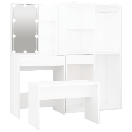 vidaXL Set Tavolo da Toeletta Bianco con LED in Legno Multistrato