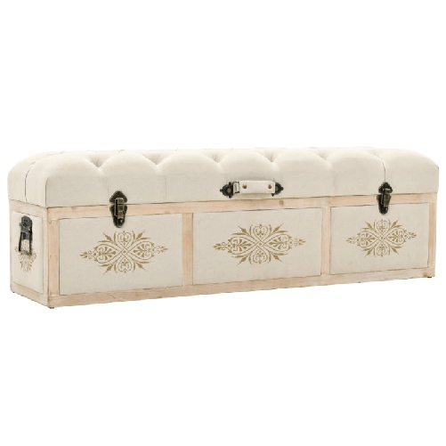 vidaXL Cassapanca 110 cm Crema in Legno Massello di Abete e Tessuto