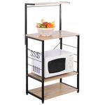 Carrello da Cucina con 3 Ripiani e Mensola in Legno Truciolato e Metallo 60x40cm-H123cm Naturale-Nero