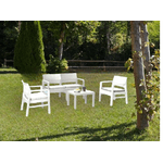 Dmora Set salotto da esterno Dauter, Set da giardino con 2 poltrone, 1 divano ed 1 tavolino