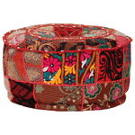 vidaXL Pouf Patchwork Rotondo Fatto a Mano in Cotone 40x20 cm Rosso