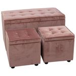 Baule con 2 pouf Dalia 89x48x51 e 40x40x40 in velluto rosa