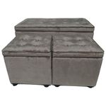 Baule con 2 pouf Dalia 89x48x51 e 40x40x40 in velluto tortora