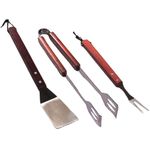 Sandrigarden Set per Barbecue 3 Pezzi con Manico in Legno Inox