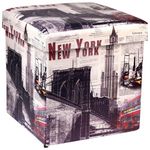 Pouf pighevole City New York 36x36x36 bianco nero