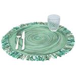 Set 6 Tovagliette tonde 45 cm trama circolare con frange Greenery