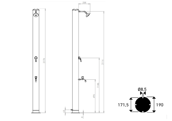 Sined-Doccia-Da-Giardino-In-Acciaio-Inox-Con-Miscelatore-e-Lavapiedi-Da-28-Litri-Nera