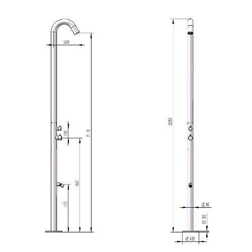 Sined-Quartu-Doccia-Per-Esterni-In-Acciaio-316l-Con-Soffione-e-Lavapiedi-h-2289-Cm-Inox-Oro