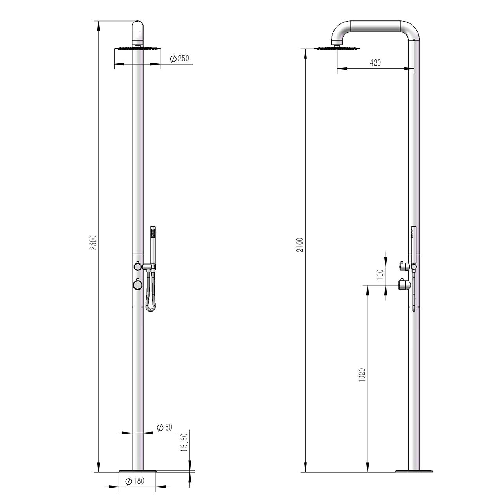 Sined-Pula-Doccia-Da-Giardino-In-Acciaio-316l-Con-Doccino-h-230-Cm-Inox-Satinato