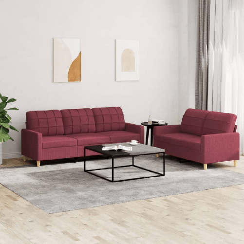 vidaXL Set di Divani 2 pz con Cuscini Rosso Vino in Tessuto