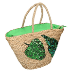 Vacchetti Borsa paglia con paillettes foglie cm60x16h30