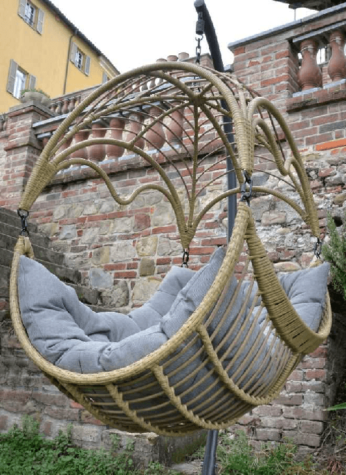 Vacchetti-Dondolo-pensile-Morris-supporto-grigio-cuscini-grigio-cm101x101h200