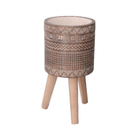 Vacchetti Vaso cemento con gambe legno marrone tondo cmø21,5h22/42