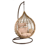 Vacchetti Dondolo pensile polyrattan Renton beigecon supporto e cuscino cm100x80h200