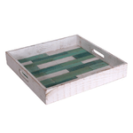 Vacchetti Vassoio mare legno bianco verde quadro cm37x37h6