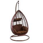 Vacchetti Dondolo pensile polyrattan Denton marrone con supporto e cuscino cm90x70h200