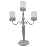 Vacchetti Portacandele candelabro metallo tortora 3 posti con vetro cm38x17h62