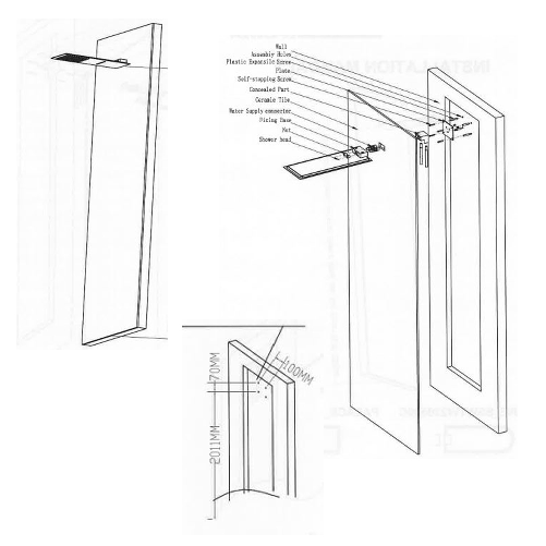 Soffione-doccia-a-parete-acciaio-inox-punta-quadrata-con-cascata