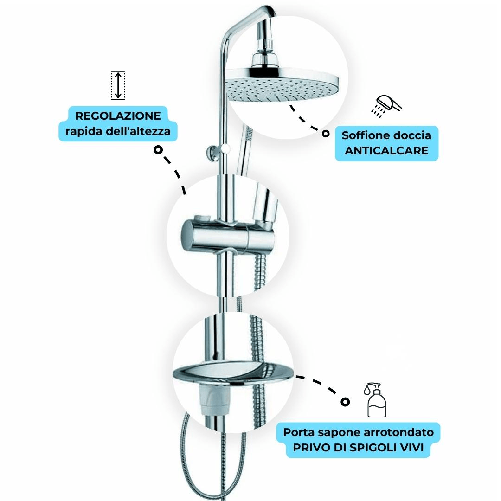 Colonna-doccia-attrezzata-025-ottone-cromato-soffione-tondo-doccetta-----materiale-staffe-a-parete-staffe-in-abs-pez...