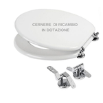 Ogomondo sedile wc mdf bianco universale sedix plus con 2 coppie di cerniere cromo in dotazione come ricambio