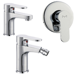 Miscelatore rubinetto bidet cromato + miscelatore rubinetto lavabo cromato + miscelatore doccia ad incasso da parete