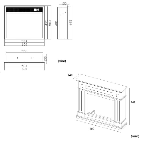 Caminetto-Fuego-Alberto-Negro-a-Parete-Con-Cornice-Telecomando-e-Bruciatore-1500w-Nero