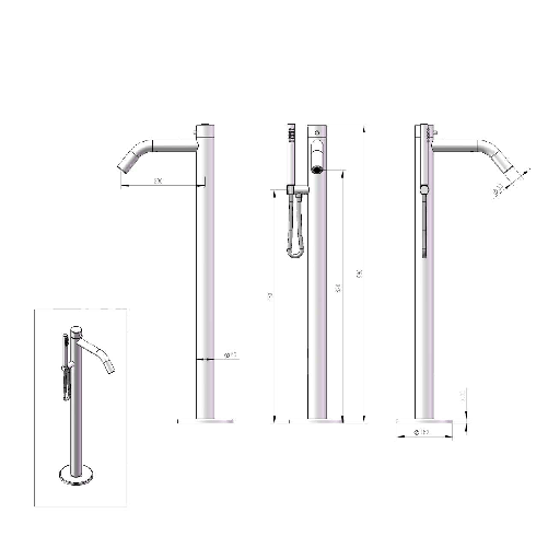 Sined-Oristano-Mini-Piantana-In-Acciaio-Inox-316l-Per-Esterno-Vasca-Con-Doccetta-Inox