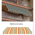 Tenda da Sole a Caduta 300x250 Arancione con Bracci Balcone per Esterno Parasole