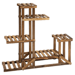 Outsunny Scaffale Porta Piante Asimmetrico a 6 Livelli per Giardino e Casa in Legno, 98x28x96.5cm