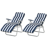 Outsunny Sedia Sdraio per Esterni da 2 Pezzi Pieghevole e Reclinabile, Lettino Prendisole con Cuscino Imbottito, Blu e Bianco
