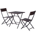 Outsunny Mobili da Giardino in Rattan Set 1 Tavolino e 2 Sedie da Giardino Pieghevoli 3pz Marrone