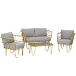 Outsunny Salotto da Giardino in Rattan Stile Boho con Divano 2 Posti, 2 Poltrone e Tavolino con Vetro