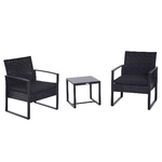 Outsunny Set da Balcone, Tavolino e 2 Sedie da Esterno in Rattan con Cuscini, Nero