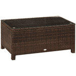 Outsunny Tavolino da Giardino in Vetro Temperato 5mm Rettangolare Esterno Rattan 85 x 50 x 39 cm Marrone