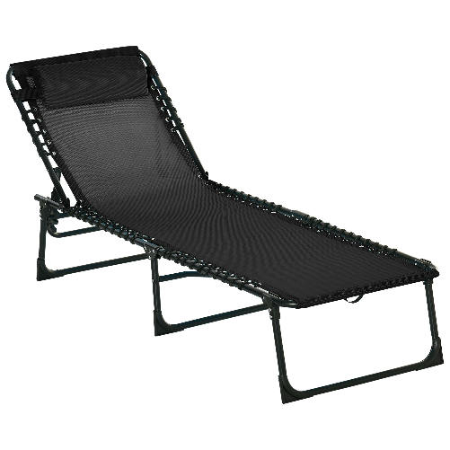 Outsunny Lettino Prendisole in Acciaio e Tessuto Traspirante con Schienale Reclinabile, 197x58x26 cm, Nero