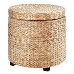 HOMCOM Pouf Contenitore Rotondo Stile Boho con Rivestimento Naturale, Tavolino da Salotto Ø43x43cm, Kaki