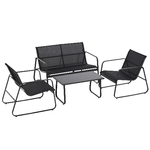 Outsunny Set Tavolino con Panchina e 2 Sedie da Giardino, Arredamento da Esterno in Metallo e texteline, Nero
